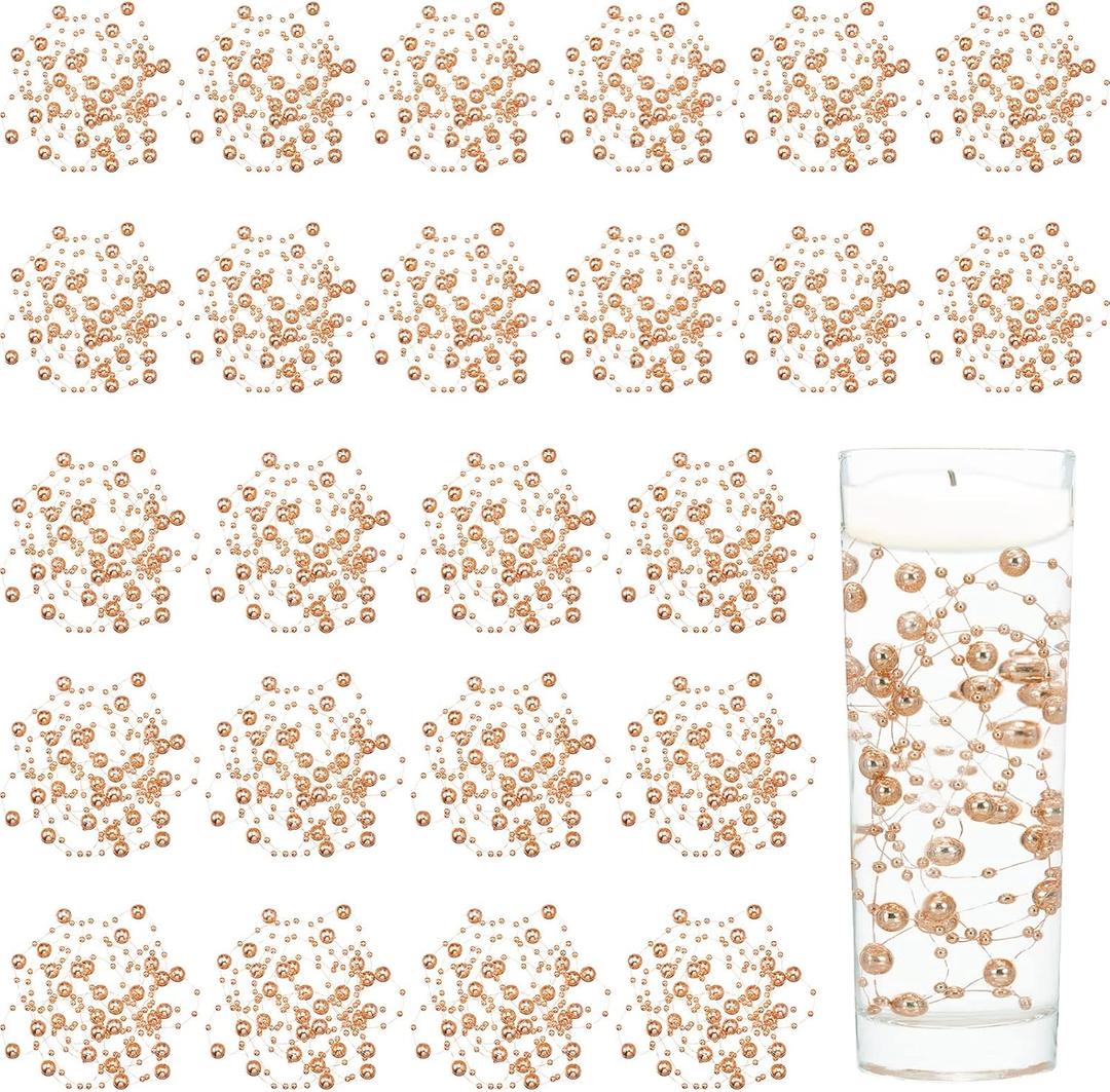 Tondiamo 24 Pcs Artificial Pearl String for Floating Candle Faux Pearls Beads String Garland Centerpiece Decoration for Vases Filler Wedding Spring Holiday Party Decor(Rose Gold)
