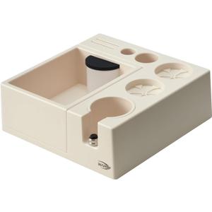 IKAPE Espresso Knock Box, Espresso Coffee Organizer Box Fit for Storage 51, 54, 58MM Espresso Tamper, Distributor, Portafilter & Puck Screen Accessories, Plastic Station Base(White) (23.7X23.7X8.6CM)