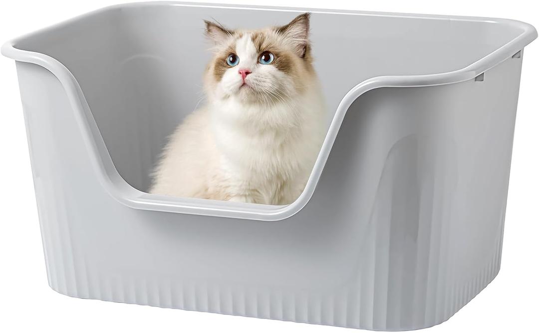 Extra Large Litter Box with High Sides 25" x17"x13" for Big Cats or Multi-Cats Household,Anti-Splashing Kitty Litter Box, Pet Safe Non-Stick Coating for Easier Cleaning & Superior Hygiene.(Grey)