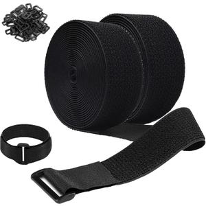 Jumpso 2 Rolls 26FT 2 inch Wide Cable Straps with 20 Buckles, Heavy Duty Nylon Hook and Loop Straps for Fastening Securing, Reusable Cut-to-Length Molle Straps for Organizer or Storage, Black