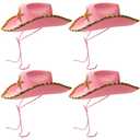 BLUE PANDA Western Cowboy and Cowgirl Hats for Kids, Pink Sparkly (4 Pack) - Kids Cowboy Hat