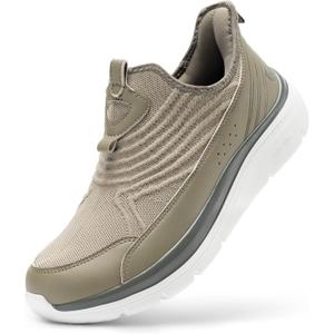 FitVille Men's Extra Wide Slip-On Walking Shoes, Hands-Free Orthopedic Sneakers with Arch Support for Plantar Fasciitis, Bunions and Hammertoes Step Ease V1 (9.5 X-Wide, Plaza Taupe)