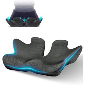 KFM 16" Large Memory Foam Seat Cushion Thick for Long Sitting Pressure Tailbone Pain Relief Height Adjustable with Retaining Strap for Office, Gaming Chair, Car, Wheelchair (Grey)