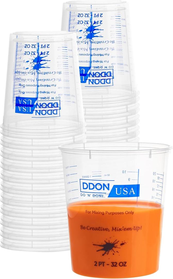 32 Oz Paint Mixing Cups - Pack of 20 Disposable Measuring Cups - Epoxy Mixing Cups Use for Painting, Resin Mixing Cups, Paint Cups for Painting, Epoxy, Art, Graduated Liquid Mixing Ratios on Side