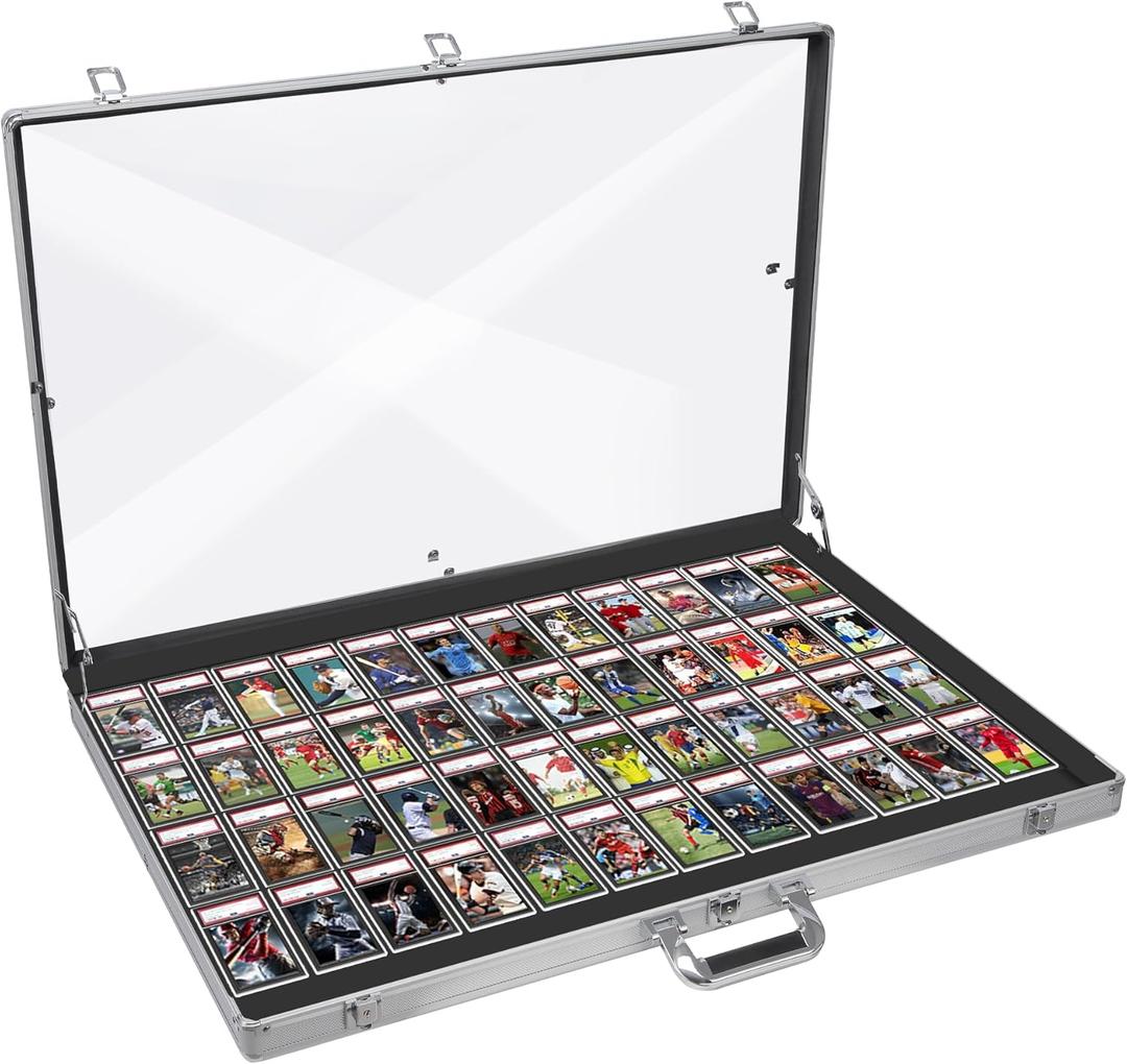 Aluminum Glass Display Case for Cards, XL Large Table Top Display Case with Lock, Portable Trade Show Display Case for Jewelry MTG Cards Collectible Cards (1pcs)