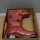 KISTANIA Women's Knee High Riding Boots Square Toe Chunky Heel Fashion Buckle Belts Cowboy Cowgirl Moto Boots with Stars (6, Red)