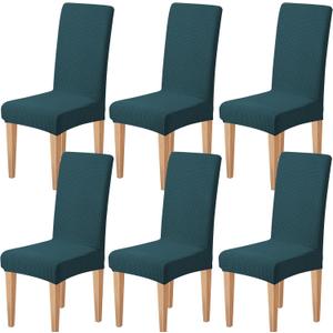 Dioxide Stretch Chair Covers for Dining Chairs, Washable Dining Chair Covers Set of 6, Soft Kitchen Chairs Seat Covers, Jacquard Parson Chair Slipcover Protectors for Home Hotel Restaurant Banquet (Cyan)