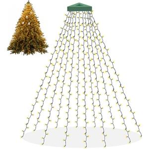 Christmas Tree Lights, 400 LED Cascading Twinkle Waterfall Lights with 8 Light Modes & Memory Function, 6.6FT x 16 Lines Outdoor Xmas Light for Christmas Tree Toppers Decoration - Warm White