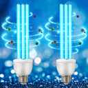Qualirey 2 Pack UV Germicidal Light Bulb with Ozone, 25 Watt Replacement UVC Lamp E26 E27 110V, UV Light Bulb for Basement Bedroom Kitchen to Kill Germs, Bacteria, Kill Mites