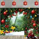 Christmas Backdrop for Photography Cartoon Green Forest Pine Snow Xmas Party Banner Kid Christmas Party Decoration Photo Booth Props (7X5FT)