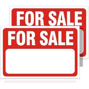 2 Pack For Sale Sign Stickers,12" x 8" Sale Sign for Car and Vehicles, Self-Adhesive Vinyl Decal for House,Home,Boats,Large Space for Handwriting Red