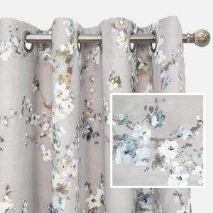 DriftAway Gray Floral Curtains for Bedroom 84 Inch Length Blue and White Flower Branch Printed Pattern Room Darkening Thermal Insulated Grommet Drapes for Living Room 2 Panels Gray Blue and White