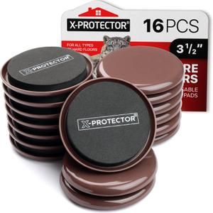 Furniture Sliders for Carpet X-PROTECTOR - 16 PCS Best Heavy Moving Pads 3 1/2" - Sliders for Furniture. Move Your Furniture Easy with Reusable Furniture Movers Sliders for Carpets!