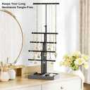 Love-KANKEI Jewelry Organizer Stand, 5 Tier Large Necklace Holder with Wood Base, Jewelry holder stand Tree for Display, Bracelets Earrings Rings, Height Adjustable Gift Weathered Grey