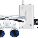 EustomA 2.5X Binocular Loupes Optical Glasses +3W LED Headlight Lamp with Filter + Aluminum Box Silver