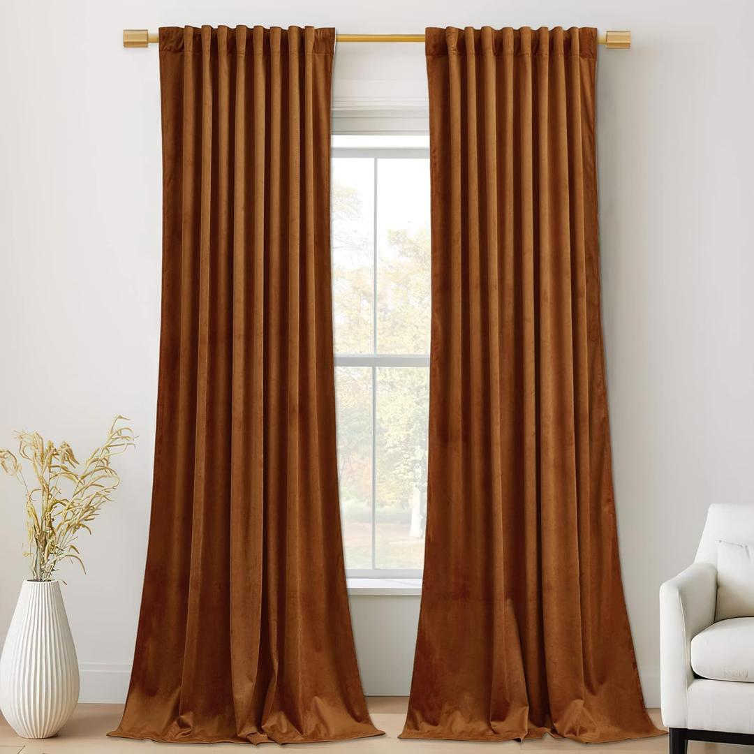 StangH Burnt Orange Autumn Curtains 100 inches Long Back Tab Thermal Insulated Room Darkening Drapes for Sliding Door Living Room Luxury Home Decor, W52 x L100, 2 Panels