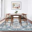 Washable 8 x 10 Area Rug for Living Room, Vintage Floral Rug Soft Non Slip Stain Resistant Boho Carpet for Indoor Bedroom Dinning Room Home Office Blue/Ivory