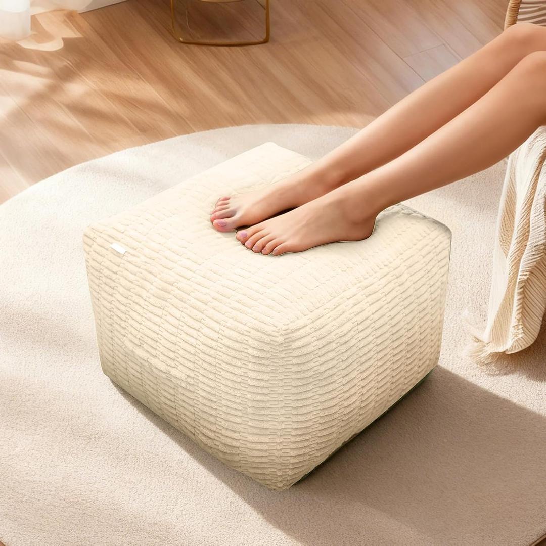 Pouf Ottoman, Soft Corduroy Pouf, Poofy Ottoman Foot RestPoufs for Adults, Poofs & Ottomans Furniture, Floor Poof-Chair for Living Room & Bedroom(1PC, Beige White, 26"26"16")