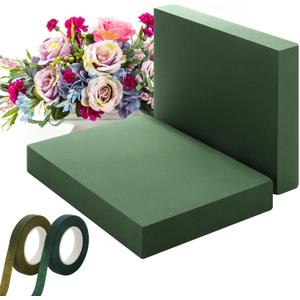 Elcoho 2 Pack Large Floral Foam Base 15.7"L x 11.8"W x 2.4"H Floral Foam Block with 4 Floral Tape Wet Dry Floral Foam Brick for Home Wedding Centerpieces Fresh or Artificial Flowers DIY Arts Crafts