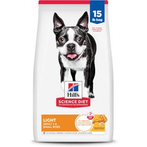 Hill's Science Diet Adult 1-6 Light Small Bites Dry Dog Food, Chicken Meal & Barley, 15 lb. Bag (EXP 02/26/28)