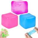 3Pcs Stress Cube Squishy Toys, Slow Rising Ice Cube Stress Balls, Sensory Fidget Toys for Anxiety Relief, Sensory Ice Nee Cube Gel Filled Squishy Ball Toys for ADD/ADHD Kids Adults(Blue, Purple, Pink)