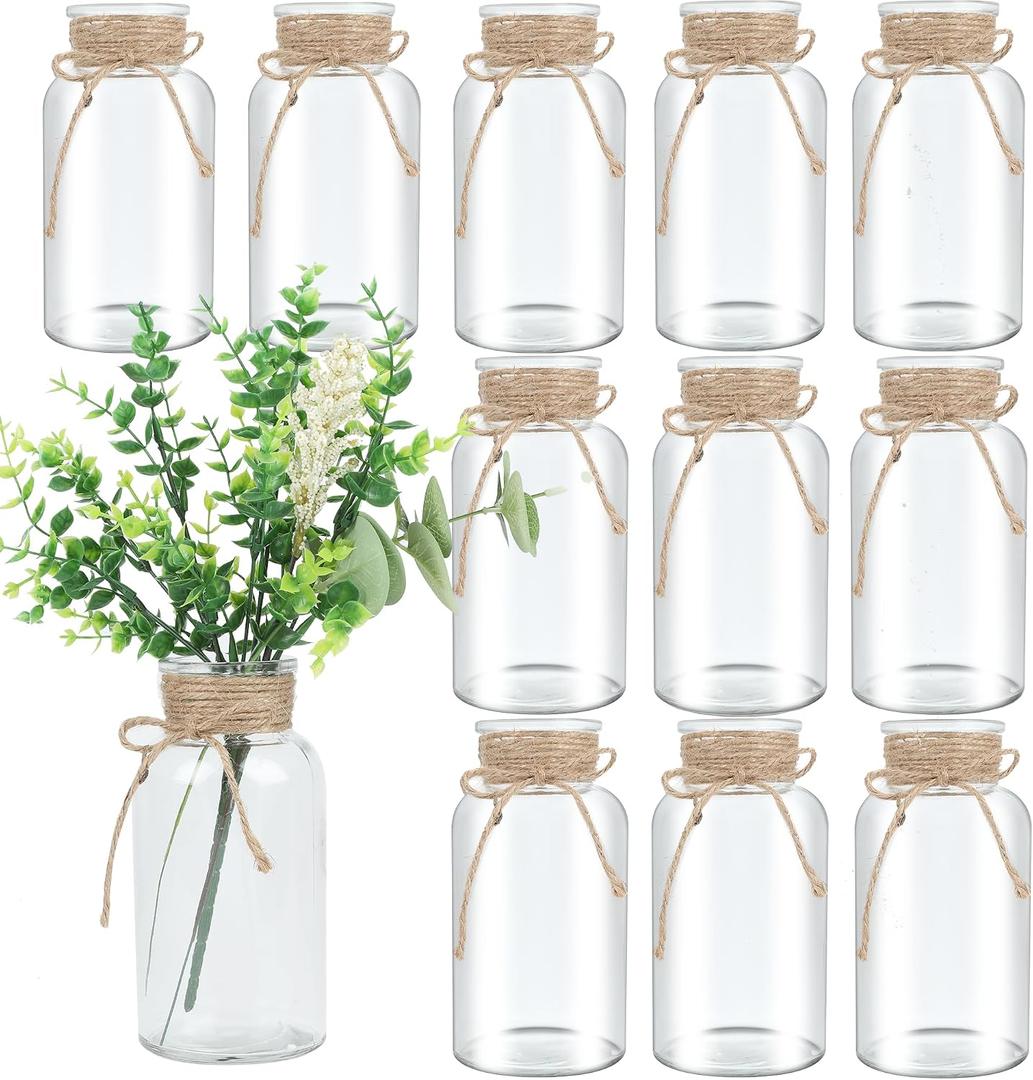 Vintage Glass Flower Vase, Farmhouse Glass Centerpiece Vases Mason Jars for Weddings, Parties & Home Decor Bulk (12, Transparent)