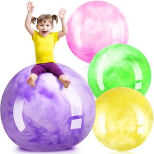 Meooeck 4 Pcs Inflatable Marbleized Big Bouncy Balls Large Rubber Ball Giant Inflatable Ball Inflatable Kickball Giant Beach Balls for Kids and Adult (27 Inch, Dreamy Color)