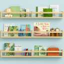 Floating Nursery Book Shelves for Wall, 32 Inch Long Bookshelf for Kids Room, Wooden Large Wall Shelf with Hanging Rod for Baby Toddler Child Bedroom (3-Pack, Natural Wood)