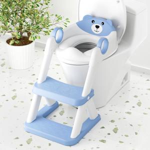 Toilet Seat, Potty Training Seat for Toddler, Upgraded 2-in-1 Potty Toilet Training for Boys and Girls,Waterproof Cushioned Mat with Non-slip Step Stool (Blue)