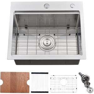 20 Inch Drop in Kitchen Sink Workstation 16 Gauge Stainless Steel Topmount Single Bowl Bar Prep Sink for Small Outdoor RV Kitchen 20"x17"x10"