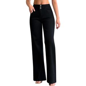 roswear Women's Wide Leg Jeans Casual High Waisted Stretch Baggy Loose Denim Pants, Black, Medium