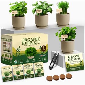 HOME GROWN Indoor Organic Herb Garden Kit, Unique Valentines Day Gift for Adults, Men, & Women,Grow 4 Herb Seeds for Kitchen Window Garden,Beginner DIY Hobby Gardening Gift for Plant Lovers, Mom & Dad