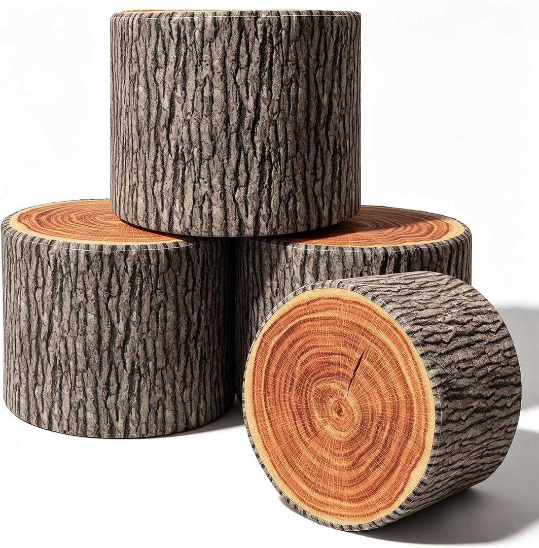 Leinuosen 4 Pcs Tree Stump Stool Round Throw Pillows Wood Floor Cushions for Classroom Tree Stump Flexible Seating with Wood Grain Print for Classroom Reading Corner Playroom Woodland Nursery Decor, 11 x 7.9 inches