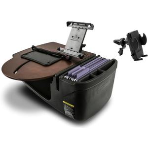 AutoExec Roadmaster Car Desk and Portable Workstation with Tablet Mount and Phone Vent Clip, Mahogany