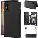 Bocasal Crossbody Wallet Case for iPhone X Xs Credit Card Holder PU Leather Kickstand Shockproof Detachable Cross Body Strap Lanyard Magnetic Closure 5.8 inch(Black)