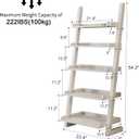 AQIMUELE White Wooden Ladder Shelf with Edges, 5-Tier Modern Leaning Bookshelf Ladder – Stylish Space-Saving Bookcase for Living Room, Bedroom & Home Office