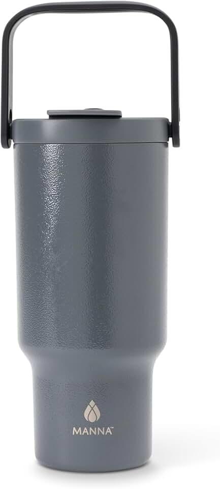 Manna Tote Insulated Stainless Steel Tumbler with Dual Lid Function - 32 Oz - Gray Leather