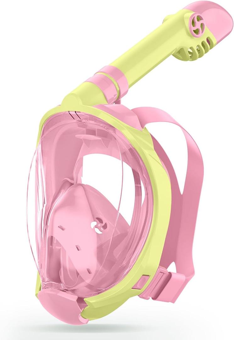 Greatever Snorkeling Gear for KidsIdeal Gifts of Kids Snorkel MaskFull Face Snorkel Mask Kids with Camera MountSafe Breathing for Enchanting Travel (A2-Yellow Pink)