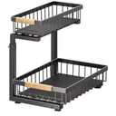 LPNPMFumela Under Sink Organizer, 2-Tier Slide-Out Cabinet Organizer Shelf, Height Adjustable Metal Pull-Out Storage Rack with Wood Handle for Kitchen & Bathroom Cabinets (Black)
W0625449