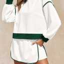 Fisoew Womens Sweatsuits 2 Piece Set Crewneck Sweatshirts High Waisted Skort Skirts Tennis Running Tracksuits Shorts Sets (White, L)