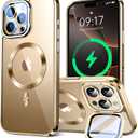 2 x for iPhone 16 Pro Max Case Compatible with Magsafe Accessories,Stash Stand 9H Lens Protection,Slim Phone Case Military-Grade Shock Anti Yellowing Transparent Case 6.9"-Gold