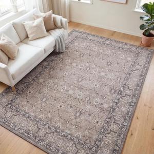 Kuden 4x6 Area Rug, Machine Washable Area Rug with Non-Slip Backing, Vintage Style, Soft, Easy Clean, Low Pile Rug for Living Room, Bedroom, Dining Room, 4' x 6' Rectangular