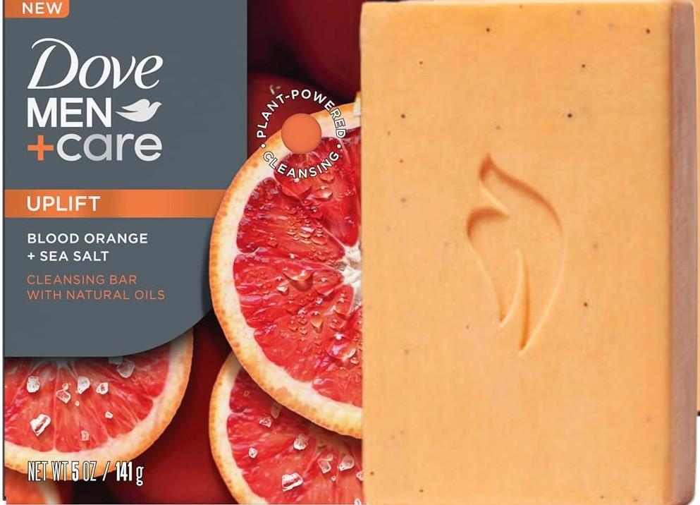 DOVE MEN Cleansing Bar Soap Blood Orange + Sea Salt 1 Bar 5 oz To Rebuild Skin in the Shower, a 4in1 Hair, Body, Face & Shaving Bar with Plant-Based Cleanser and Natural Oils