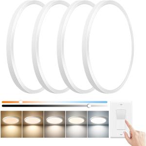 15.8 Inch Dimmable LED Flush Mount Ceiling Light, 32W, 3480LM, 3000K/3700K/4000K/5000K/6000K, Round Flat Panel Low Profile Ceiling Light Fitures for Hallway, Kitchen, Bedroom, 4PK White