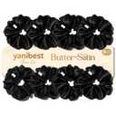 Yanibest 8 Pcs Satin Scrunchies - Silk Scrunchies Ponytail Holders, Soft Satin Hair Ties No DamageHair Accessories for Women Girls (Black)