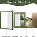 10x10 Picture Frame with Mat for 8x8, Wavy Edge Wooden Real Glass Photo Frame for Tabletop and Wall Hanging, Green, 1 Pack