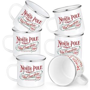 Yaomiao North Pole Hot Chocolate Mug Christmas Coffee Mugs Christmas Gifts Santa Xmas Enamel Cups with Handle Stainless Steel Mug for Women Men Employee(6 Pcs,Stainless Steel, Enamel)