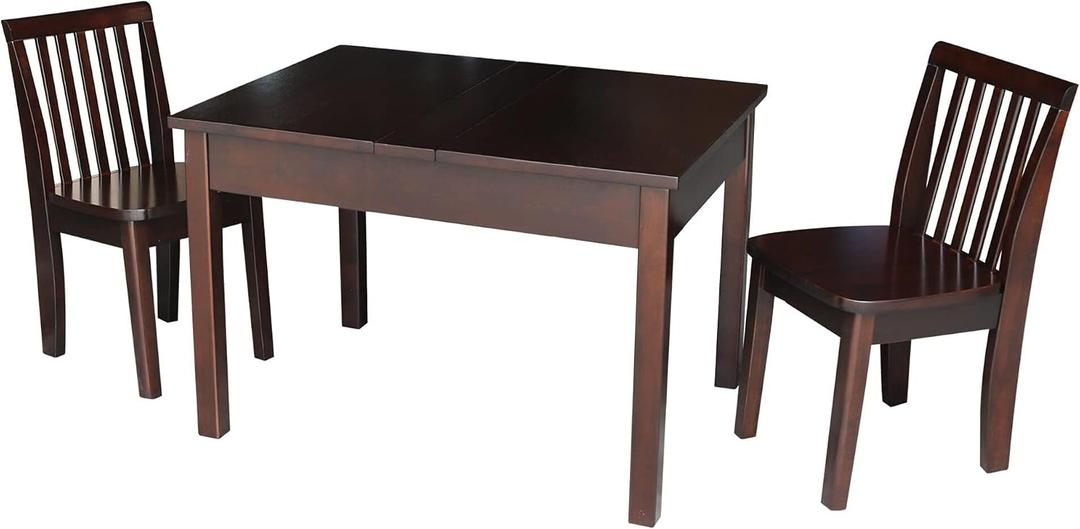 IC INTERNATIONAL CONCEPTS Kids' Table and Chair Set - Mission Style Juvenile Furniture, Includes 2 Chairs, Perfect for Playroom or Study Area - Rich Mocha Finish, 2 Piece