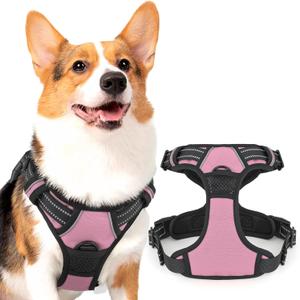 Magshion Dog Harness for Medium Dogs, No Pull Dog Vest Harness with Reflective Strips, Adjustable Soft Pet Harness with Easy Control Handle, Pink, M