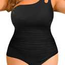 Aqua Eve Plus Size One Piece Swimsuit One Shoulder Bathing Suit Tummy Control Keyhole Swimwear (Black-1, 20 Plus)